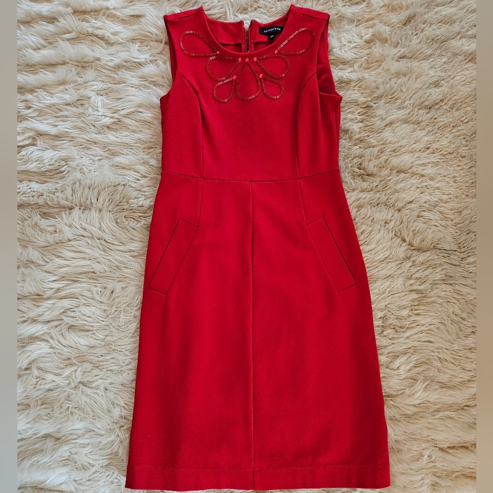 LAND'S END red beaded embellished pencil dress